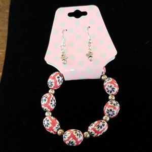 Pink flower bracelet and earring set
